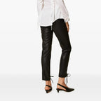Women's Front Lace Up Skinny Leather Pants