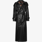 Women's Full-Length Belted Double-Breasted Leather Trench Coat