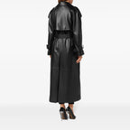 Women's Full-Length Belted Double-Breasted Leather Trench Coat