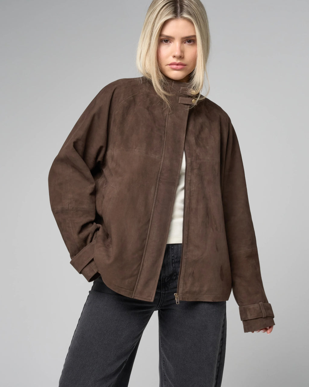 Women's Funnel Neck Suede Jacket