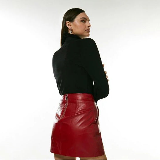 Women's High-Waisted A-Line Leather Mini Skirt