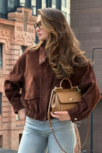Women's High Neck Suede Bomber Jacket