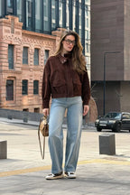 Women's High Neck Suede Bomber Jacket