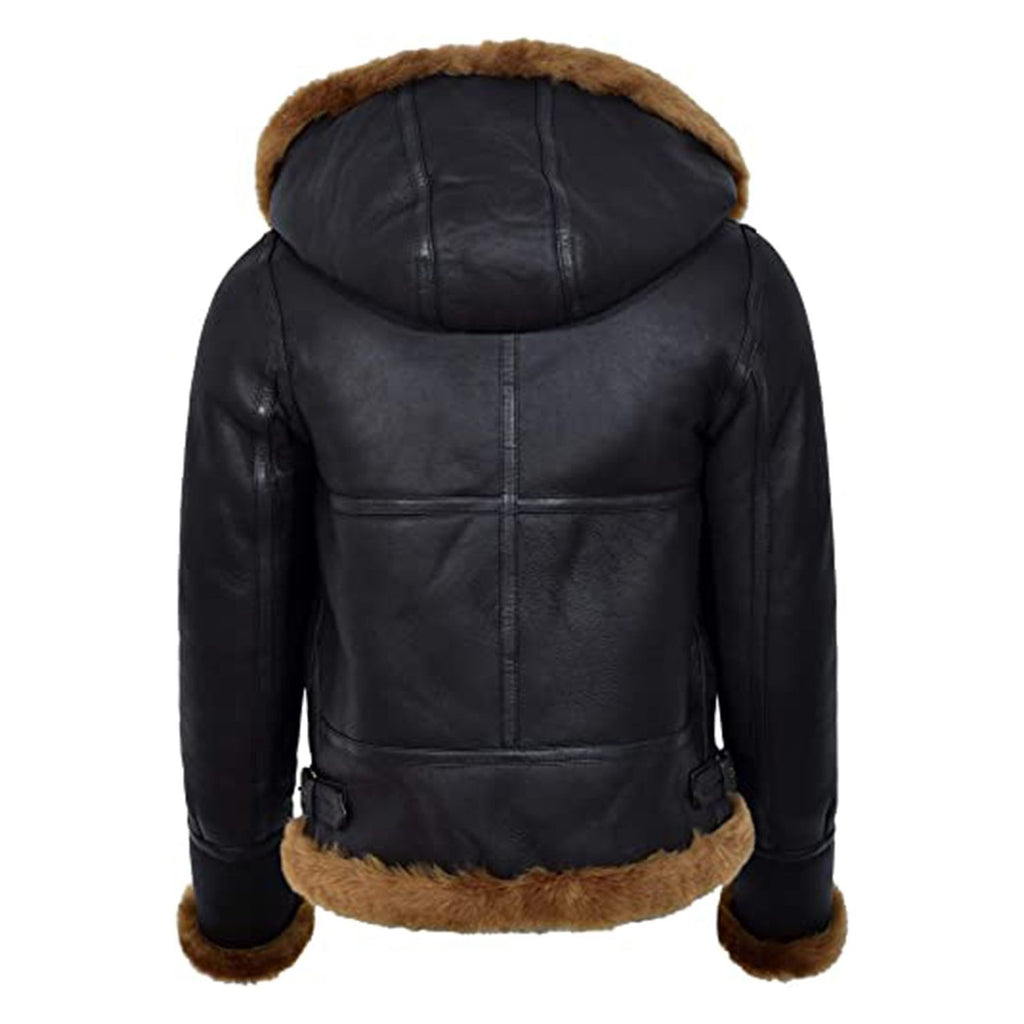 Women's Hooded B-3 Sheepskin Shearling Aviator Jacket