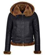 Women's Hooded B-3 Sheepskin Shearling Aviator Jacket