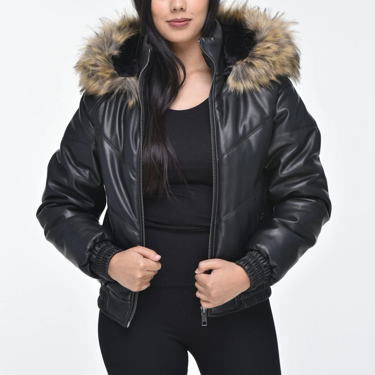 Women's Black Leather Hooded Bomber Jacket – Real Sheepskin