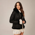 Women's Hooded Shearling Aviator Leather Jacket