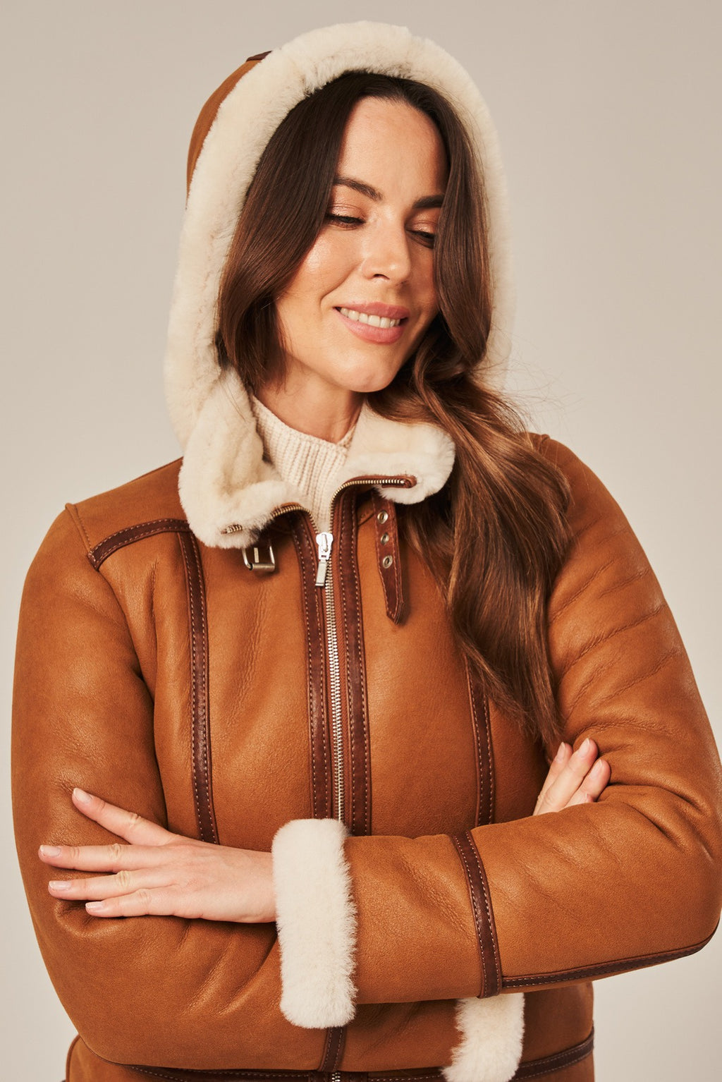 Women's Hooded Shearling Aviator Jacket