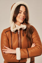 Women's Hooded Shearling Aviator Jacket