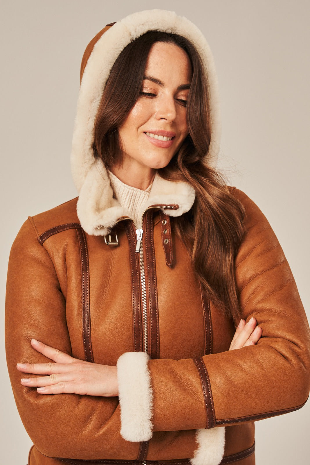 Women's Hooded Shearling Aviator Jacket