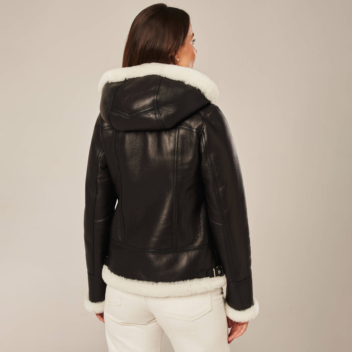 Women's Hooded Shearling Aviator Jacket