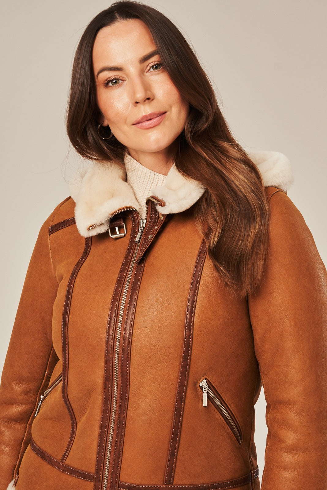 Women's Hooded Shearling Aviator Jacket