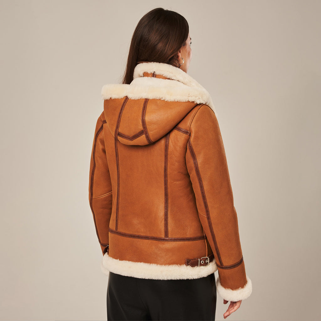 Women's Hooded Shearling Aviator Jacket