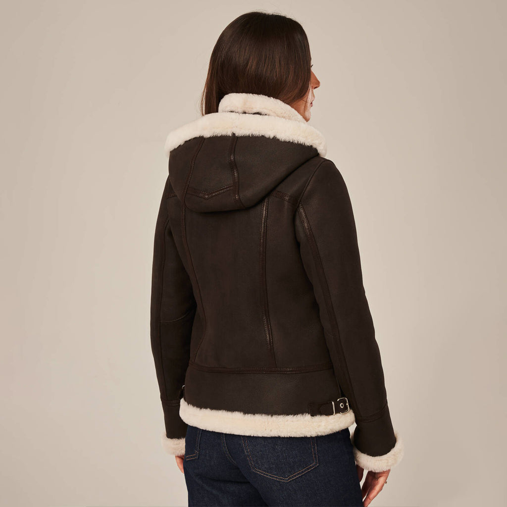 Women's Hooded Shearling Aviator Jacket