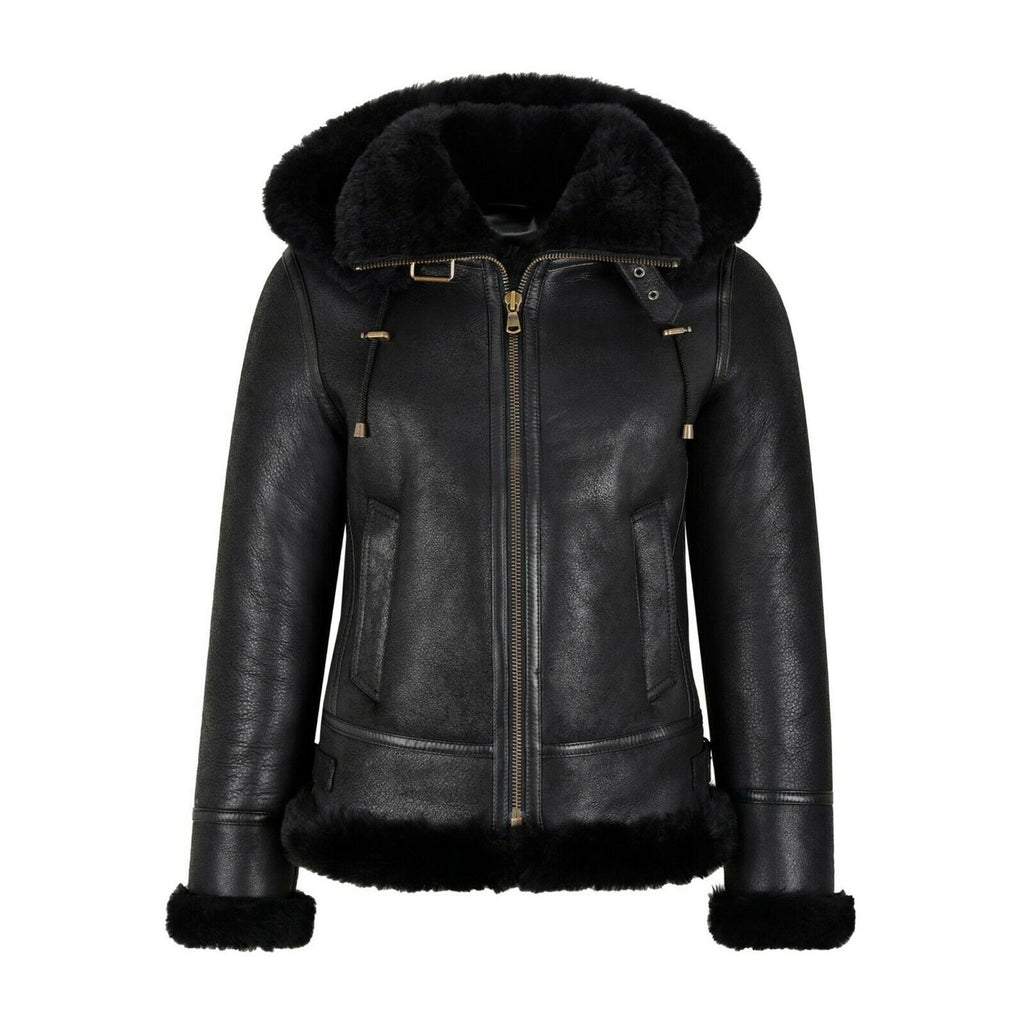 Women's Hooded Sheepskin Shearling Jacket