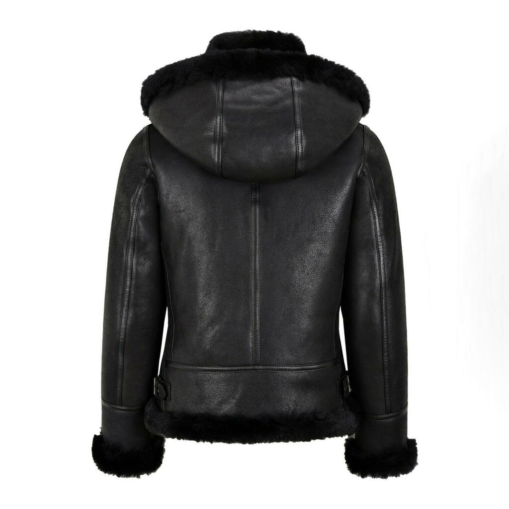 Women's Hooded Sheepskin Shearling Jacket