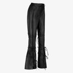 Women's Lace Up Wide Leg Leather Pants