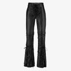 Women's Lace Up Wide Leg Leather Pants