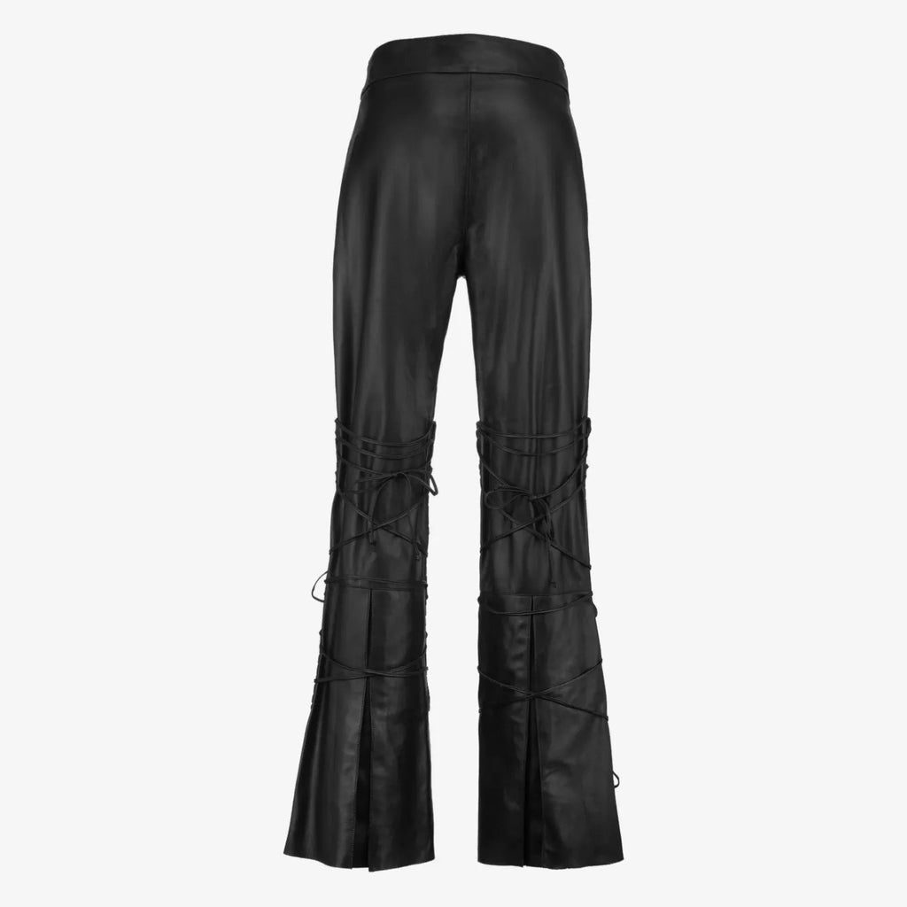 Women's Lace Up Wide Leg Leather Pants
