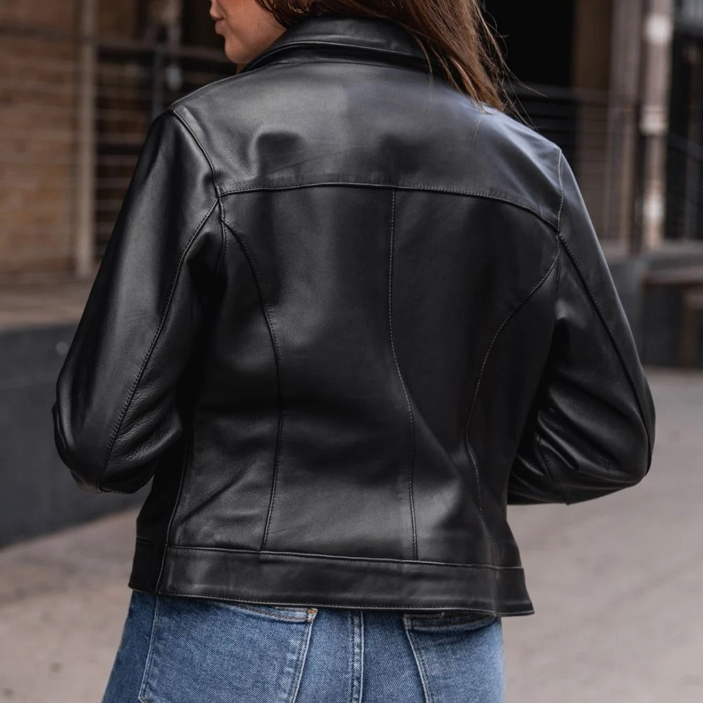 Women's Brown Lambskin Leather Slim-Fit Biker Jacket