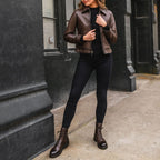 Women's Brown Lambskin Leather Slim-Fit Biker Jacket