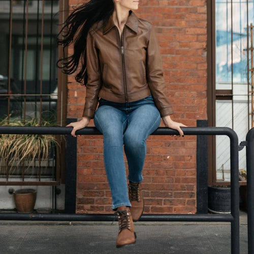 Women's Brown Lambskin Leather Slim-Fit Biker Jacket