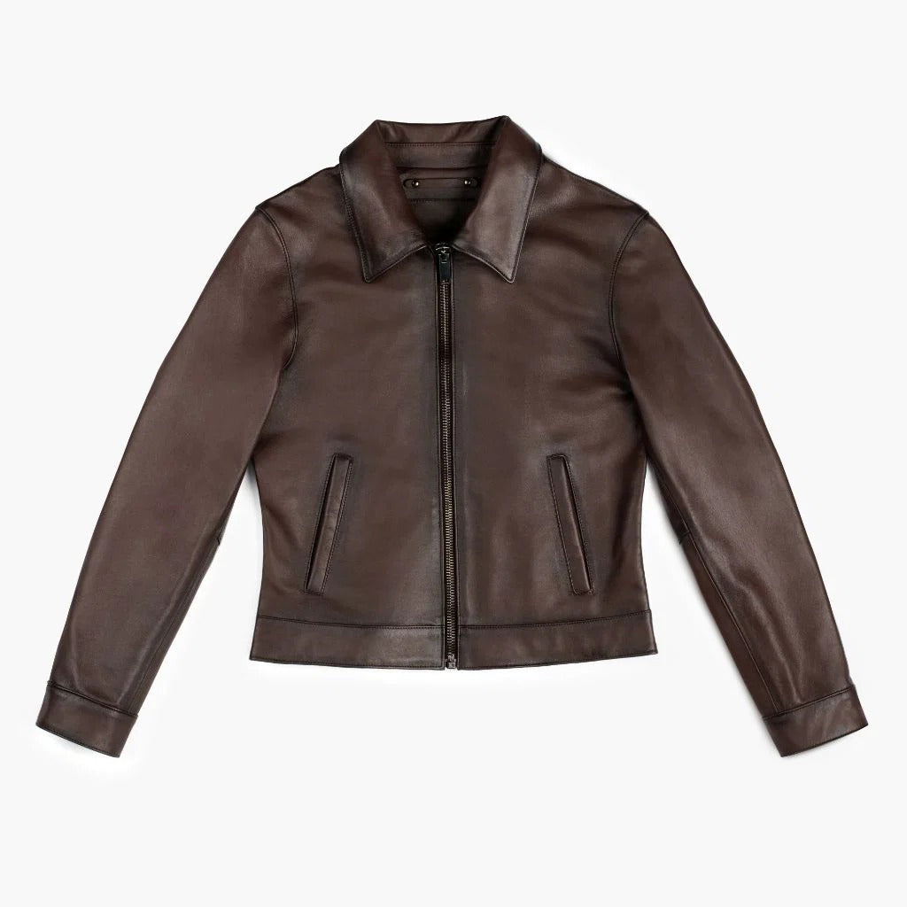 Women's Brown Lambskin Leather Slim-Fit Biker Jacket