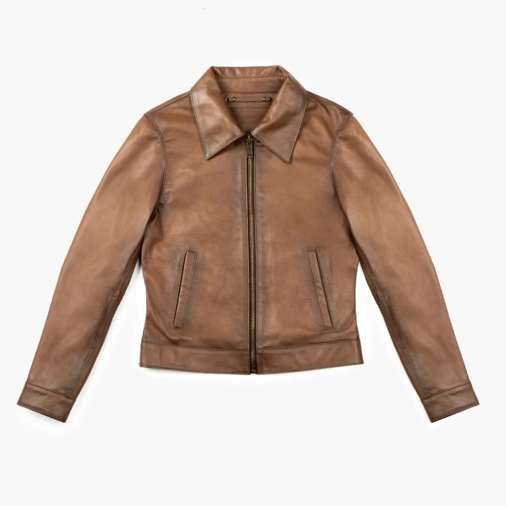 Women's Brown Lambskin Leather Slim-Fit Biker Jacket