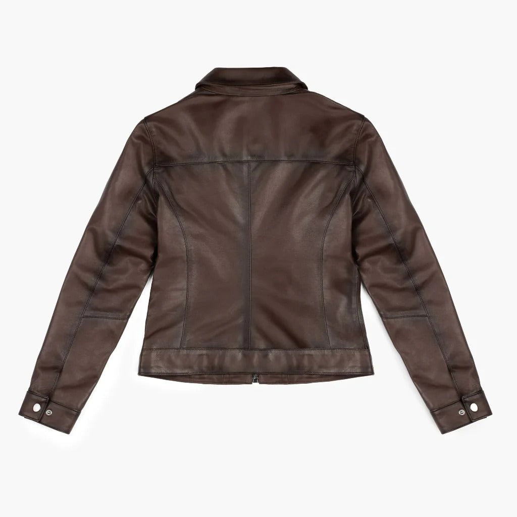 Women's Brown Lambskin Leather Slim-Fit Biker Jacket