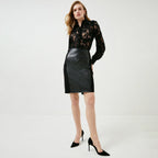 Women's Leather and Ponte Panelled Pencil Skirt