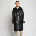 Women's Long Double-Breasted Shearling Leather Trench Coat