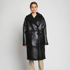 Women's Long Double-Breasted Shearling Leather Trench Coat
