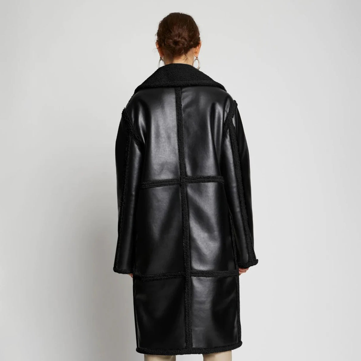 Women's Long Double-Breasted Shearling Leather Trench Coat