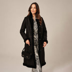 Women's Long Knee-Length Tailored Shearling Suede Coat