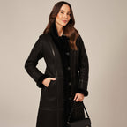 Women's Long Knee-Length Tailored Shearling Suede Coat