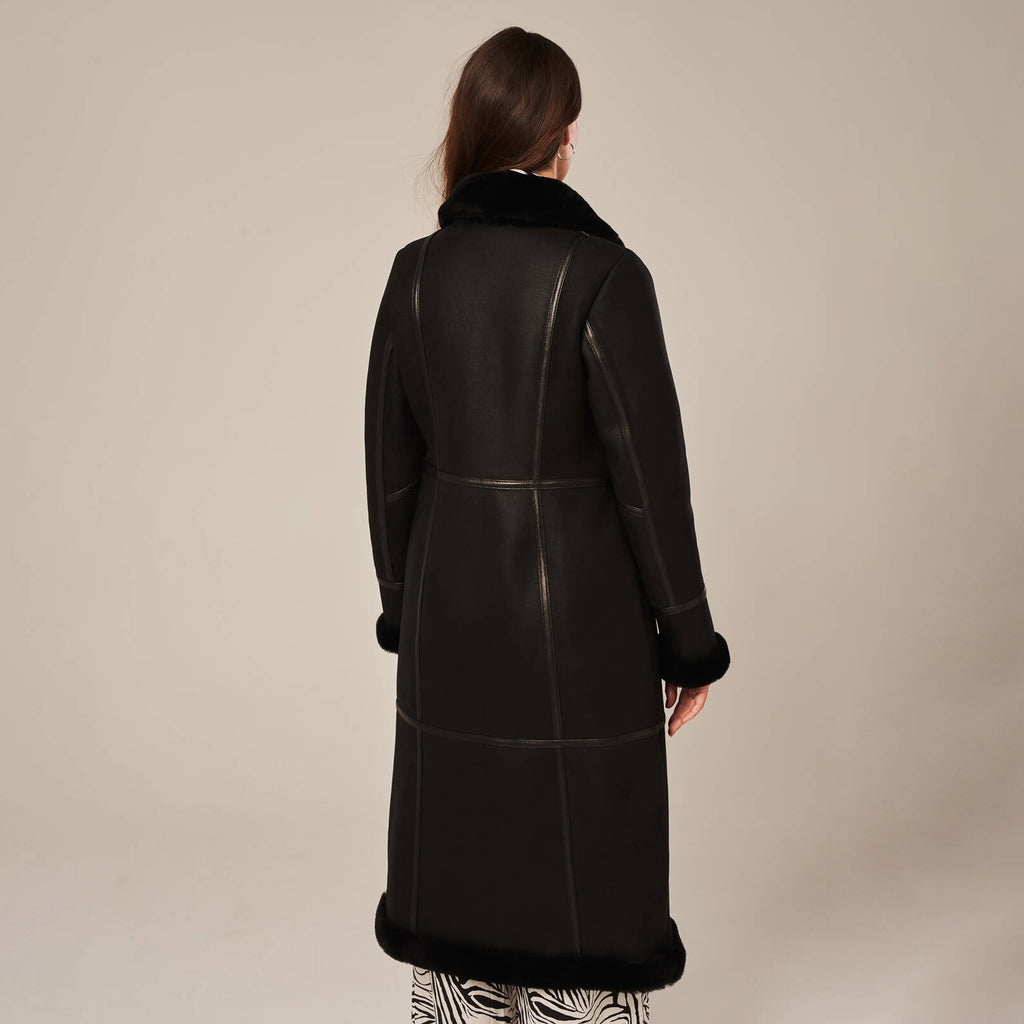Women's Long Knee-Length Tailored Shearling Suede Coat