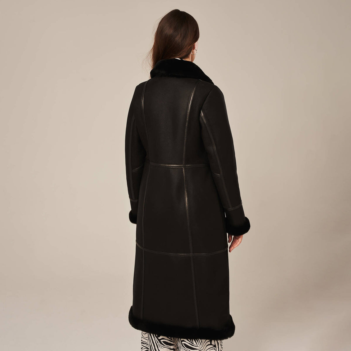 Women's Long Knee-Length Tailored Shearling Suede Coat