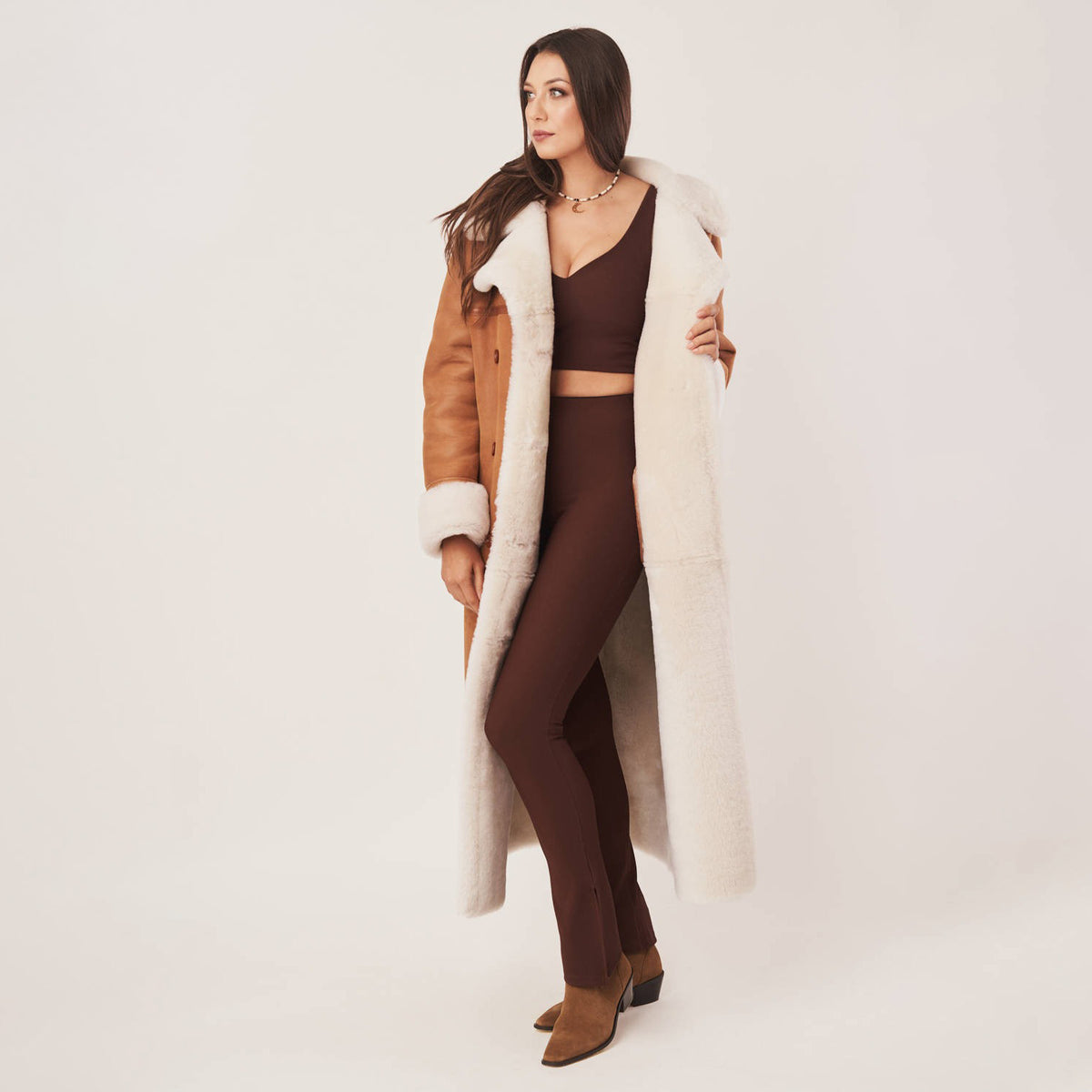 Women's Long Oversized Double-Breasted Shearling Coat