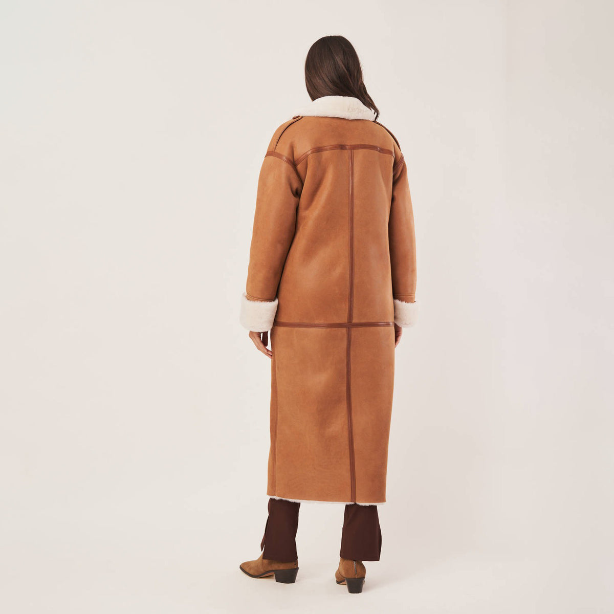 Women's Long Oversized Double-Breasted Shearling Coat