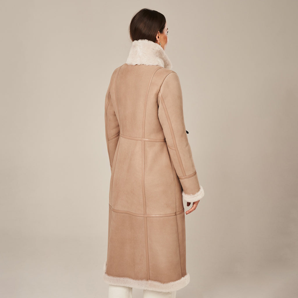 Women's Tailored Long Shearling Lined Suede Coat
