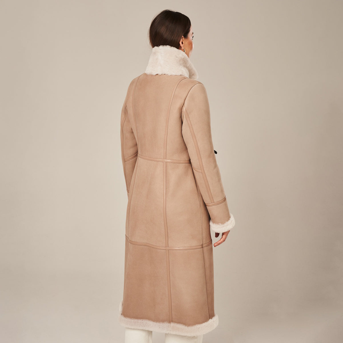 Women's Tailored Long Shearling Lined Suede Coat