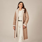 Women's Tailored Long Shearling Lined Suede Coat
