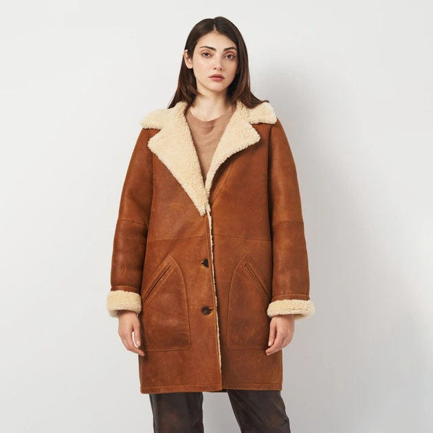 Women's Mid-Length Shearling-Lined Suede Coat