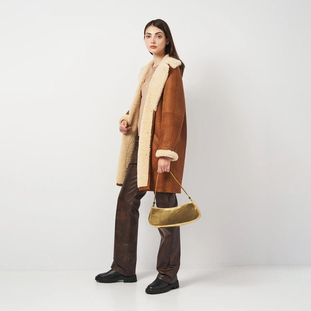 Women's Mid-Length Shearling-Lined Suede Coat