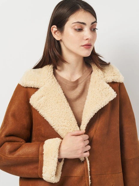 Women's Mid-Length Shearling-Lined Suede Coat