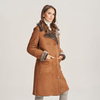 Women's Mid-Length Shearling-Lined Suede Coat with Patch Pockets