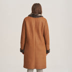 Women's Mid-Length Shearling-Lined Suede Coat with Patch Pockets