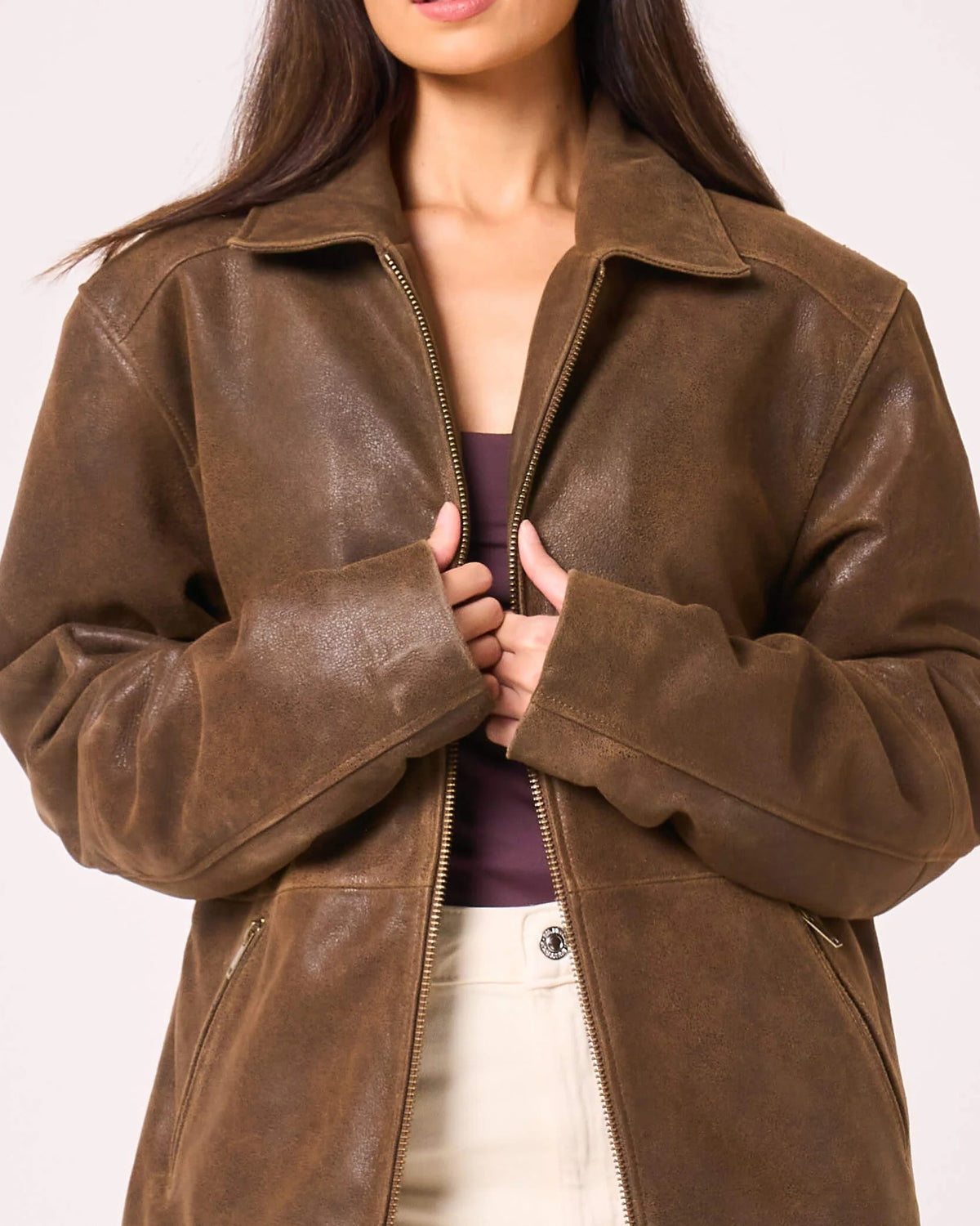 Women's Oversized Aged Leather Jacket