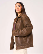 Women's Oversized Aged Leather Jacket