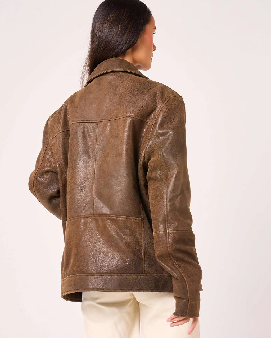 Women's Oversized Aged Leather Jacket
